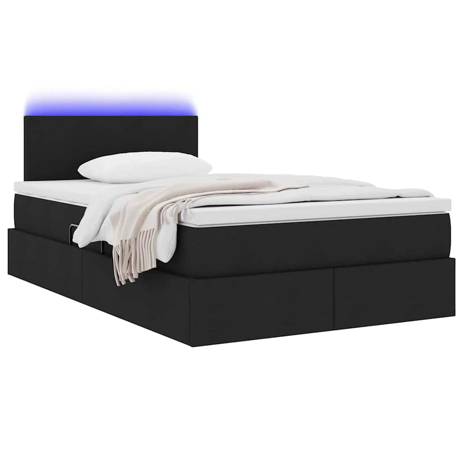 Bed met LED -striplichten met opslag Zwart 120 x 200 cm Stof