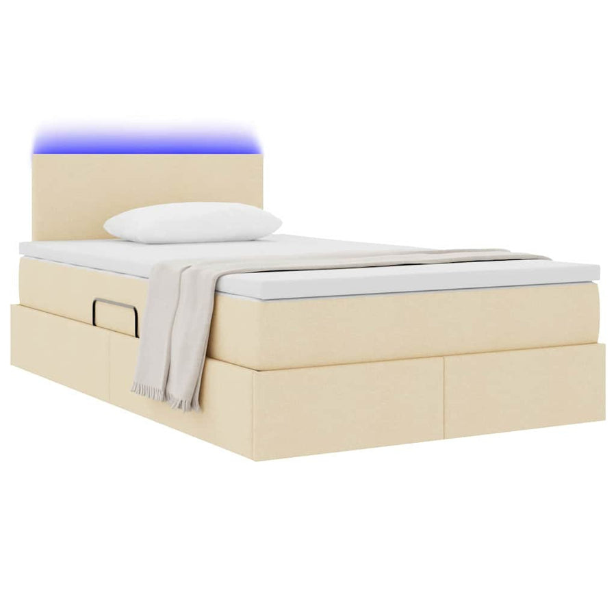 Bed met LED -striplichten met opslag Crème 120 x 200 cm Stof