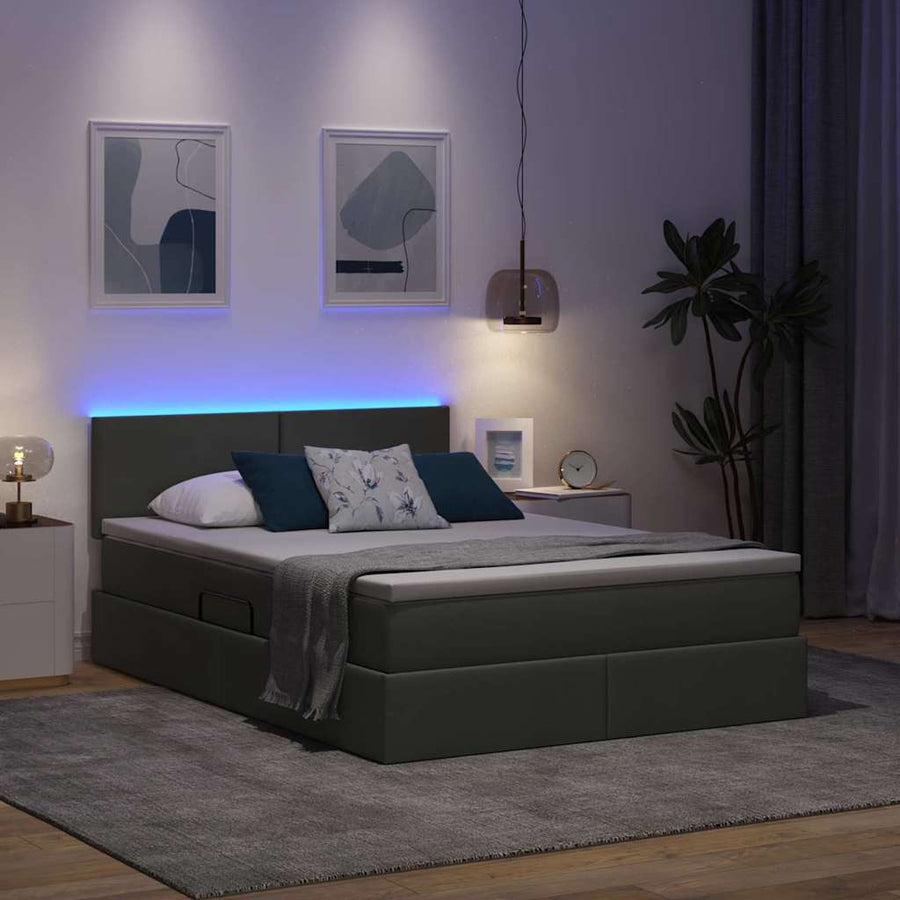 Bed met LED -striplichten Donkergrijs 140 x 190 cm Stof