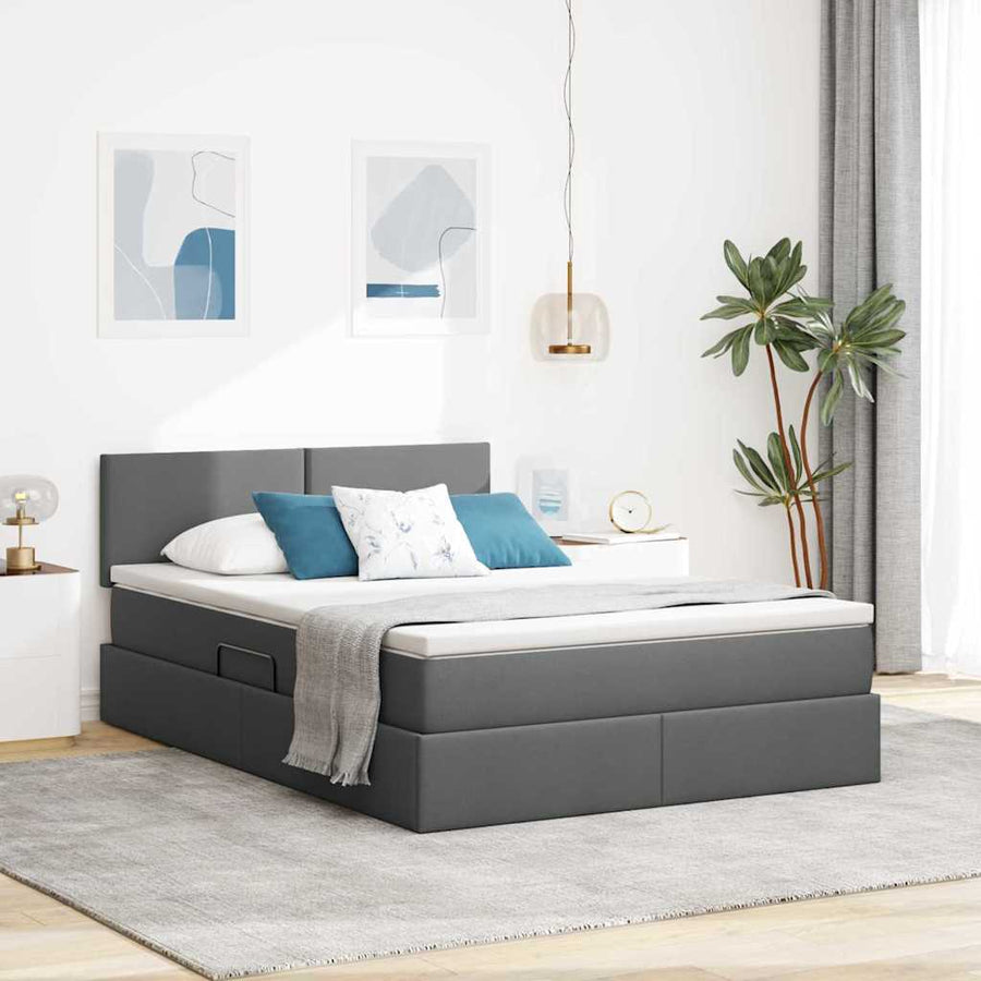 Bed met LED -striplichten Donkergrijs 140 x 190 cm Stof
