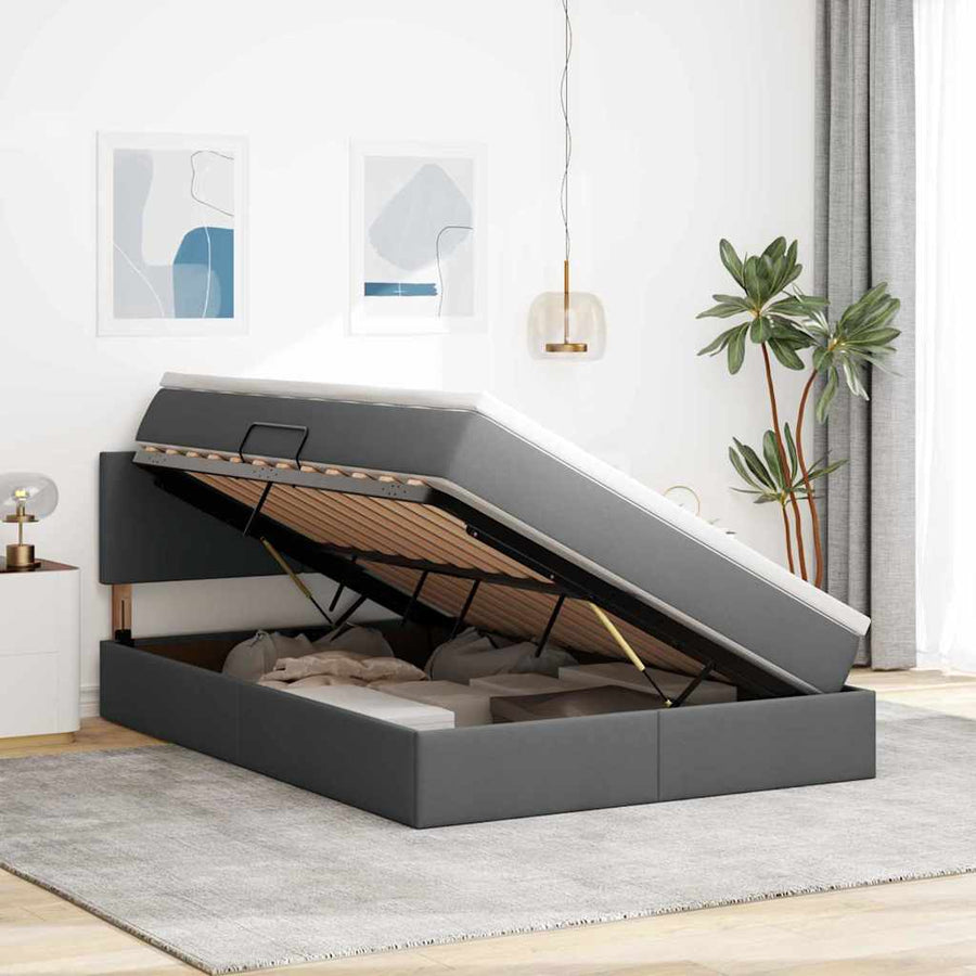 Bed met LED -striplichten Donkergrijs 140 x 190 cm Stof