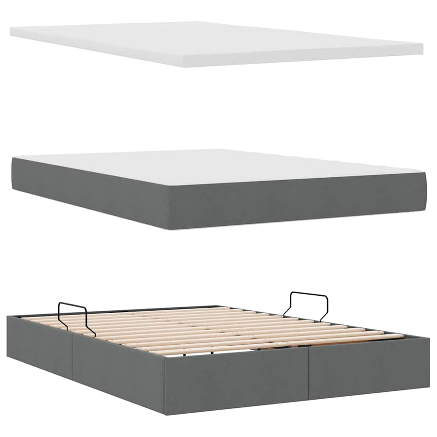 Bed met LED -striplichten Donkergrijs 140 x 190 cm Stof