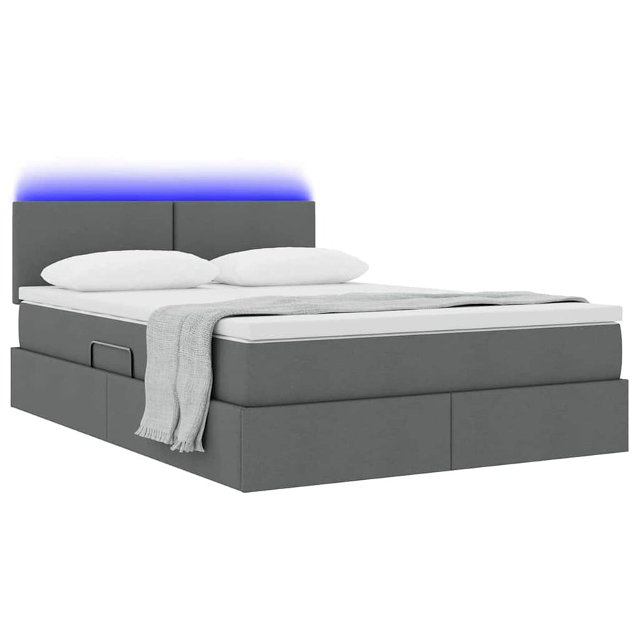 Bed met LED -striplichten Donkergrijs 140 x 190 cm Stof
