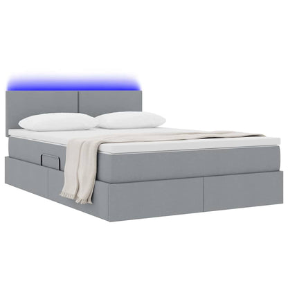 Bed met LED -striplichten Lichtgrijs 140 x 200 cm Stof