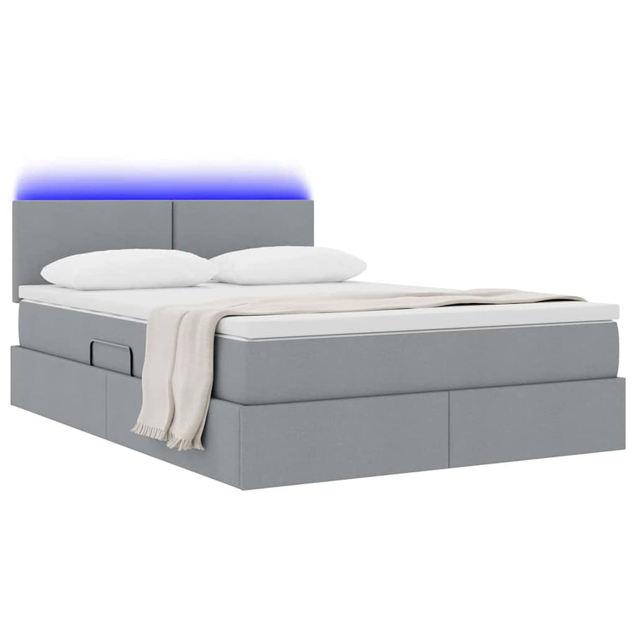 Bed met LED -striplichten Lichtgrijs 140 x 200 cm Stof