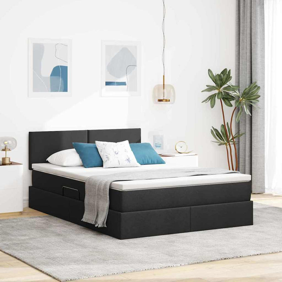 Bed met LED -striplichten met opslag Zwart 140 x 200 cm Stof