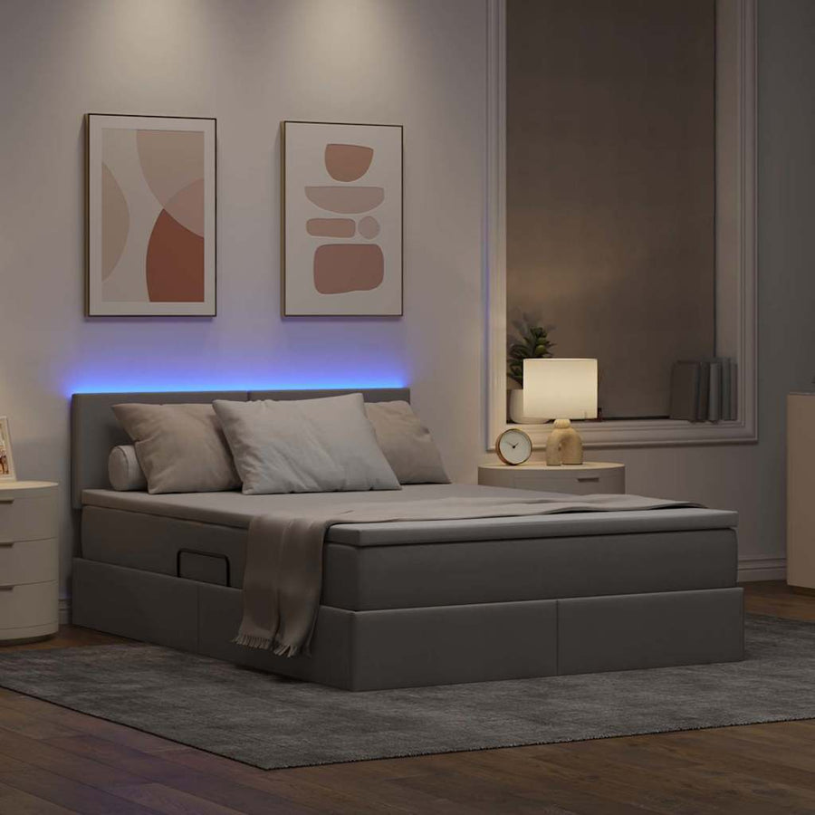 Bed met LED -striplichten met opslag Taupe 140 x 200 cm Stof