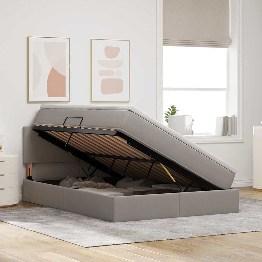 Bed met LED -striplichten met opslag Taupe 140 x 200 cm Stof