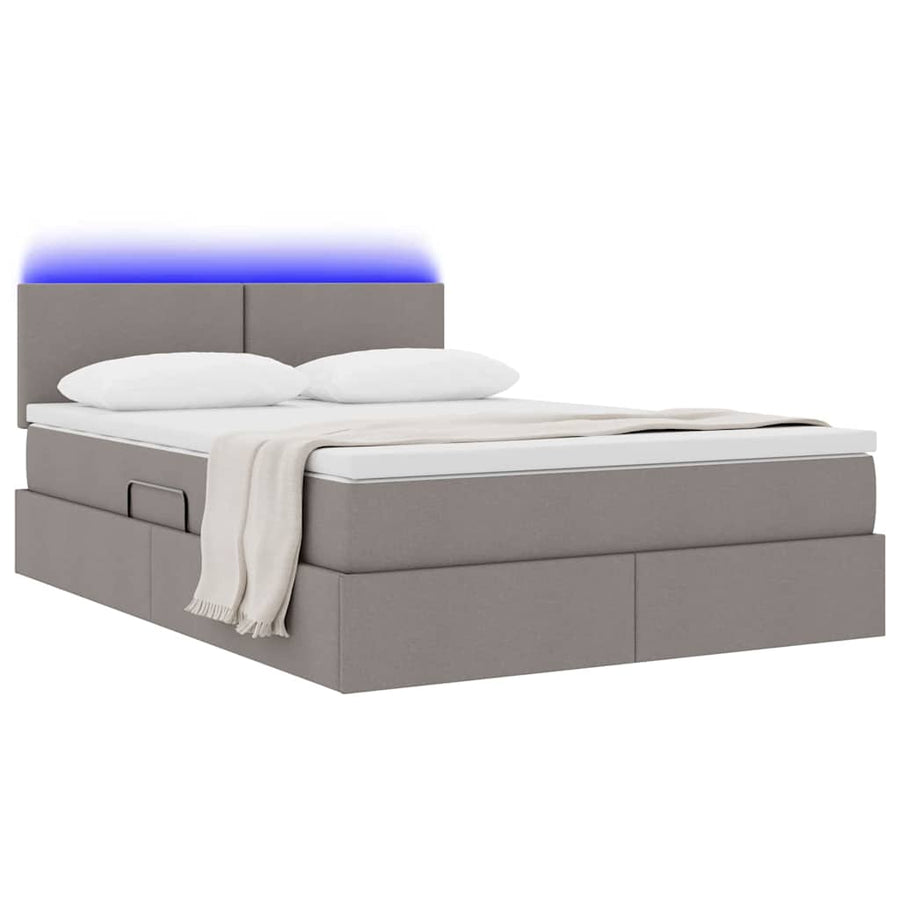 Bed met LED -striplichten met opslag Taupe 140 x 200 cm Stof