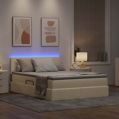Bed met LED -striplichten met opslag Crème 140 x 200 cm Stof