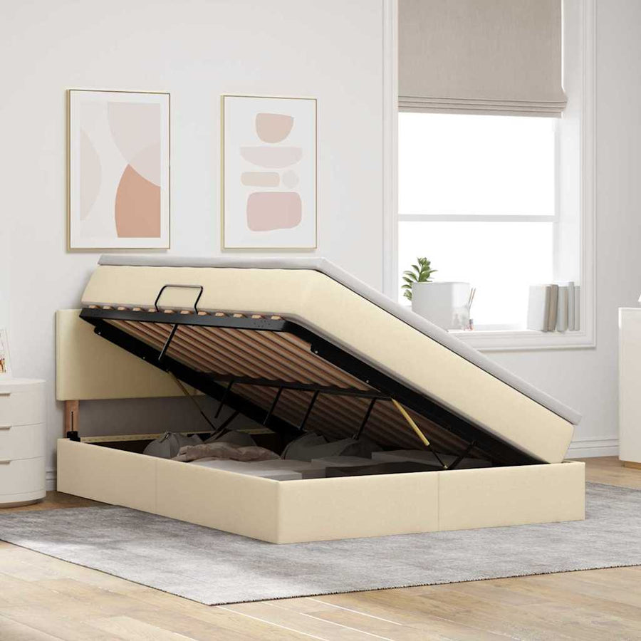 Bed met LED -striplichten met opslag Crème 140 x 200 cm Stof