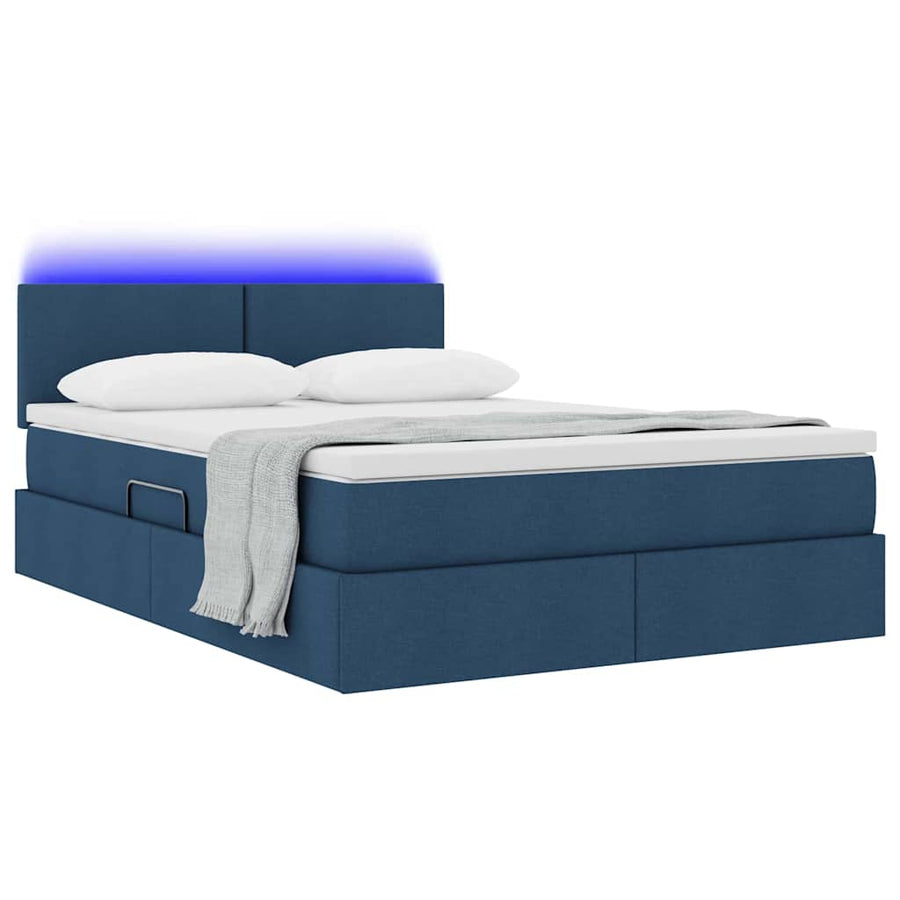 Bed met LED -striplichten met opslag Blauw 140 x 200 cm Stof
