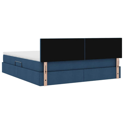 Bed met LED -striplichten met opslag Blauw 160 x 200 cm Stof