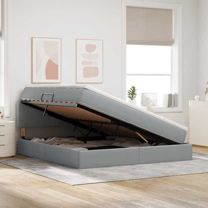 Bed met LED -striplichten Lichtgrijs 180 x 200 cm Stof