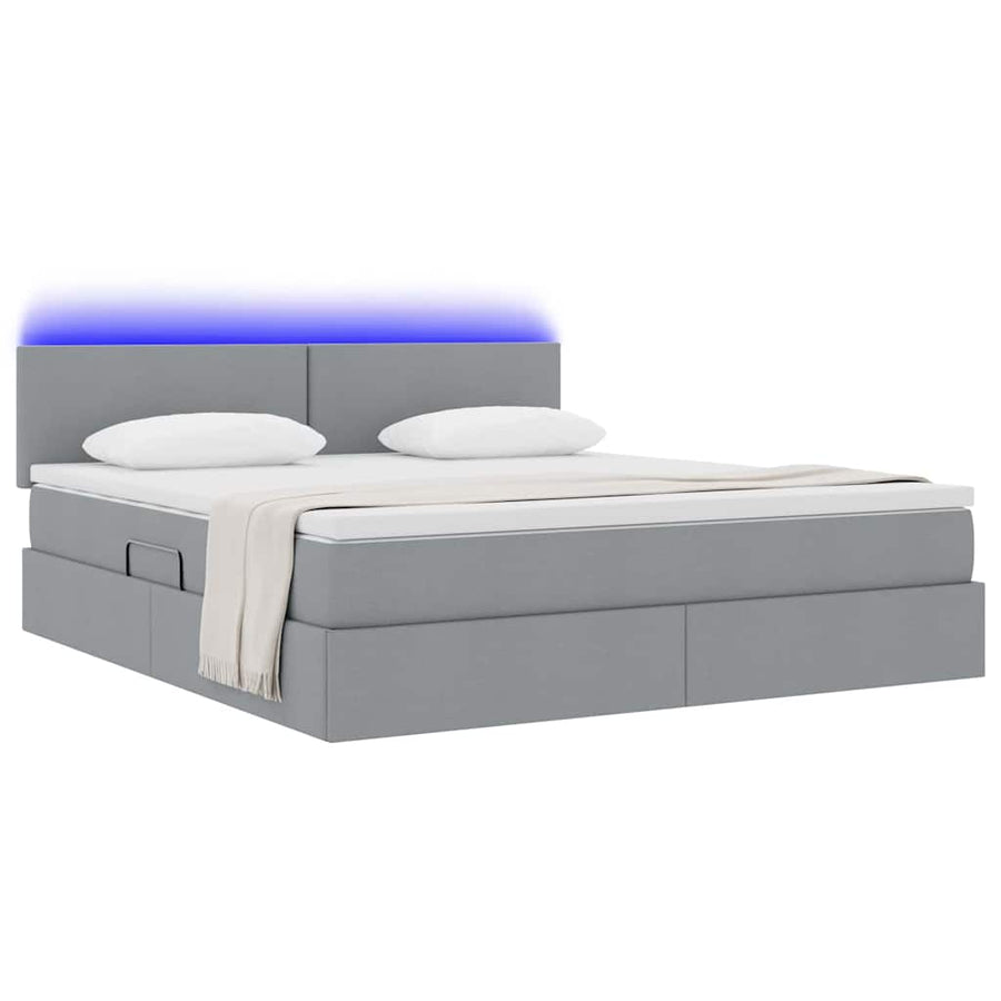 Bed met LED -striplichten Lichtgrijs 180 x 200 cm Stof