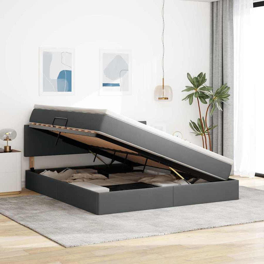 Bed met LED -striplichten Donkergrijs 180 x 200 cm Stof
