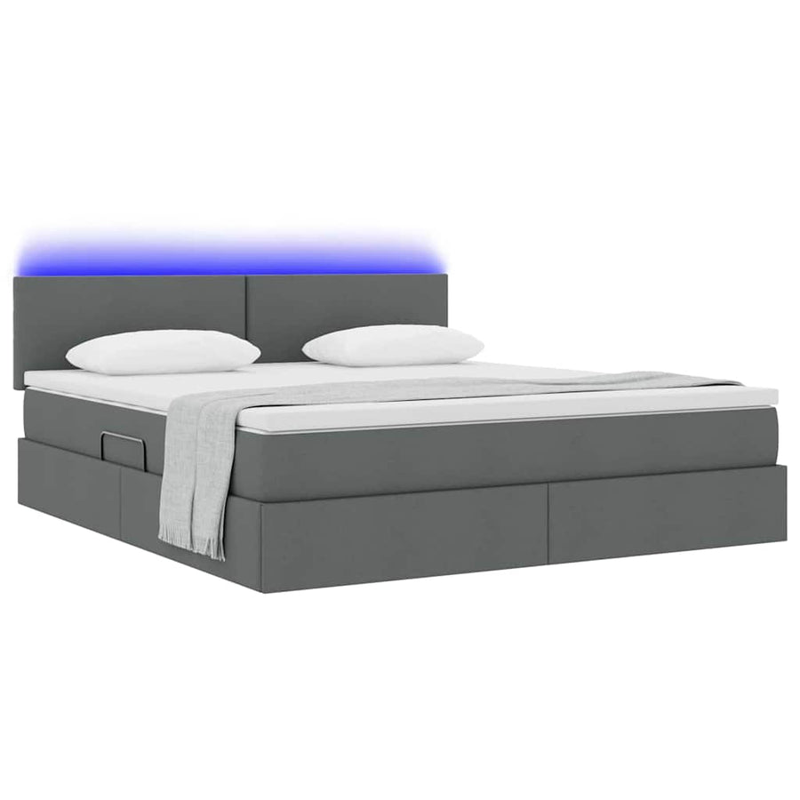 Bed met LED -striplichten Donkergrijs 180 x 200 cm Stof