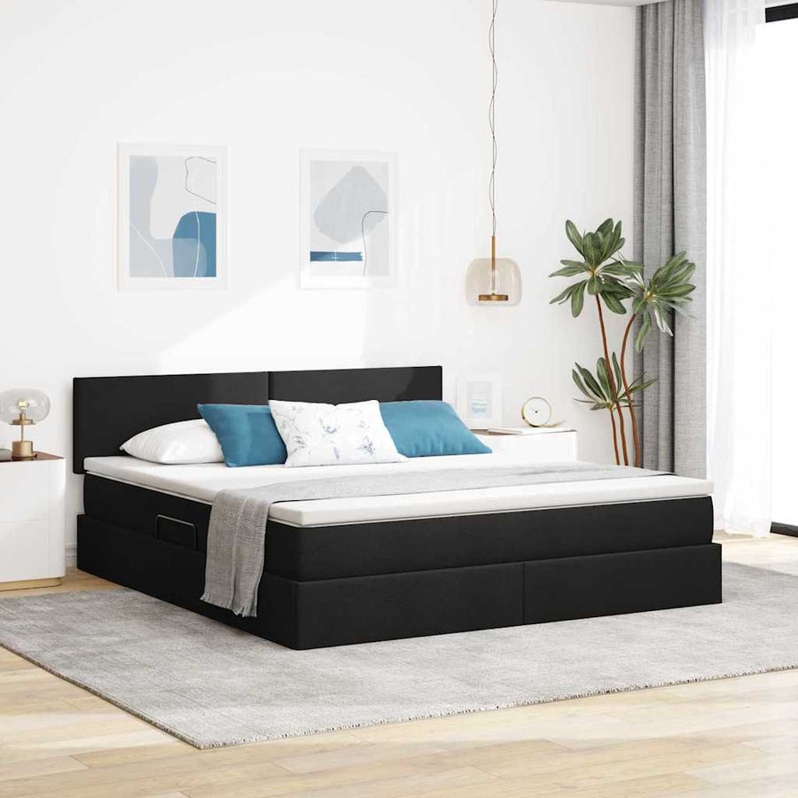 Bed met LED -striplichten met opslag Zwart 180 x 200 cm Stof