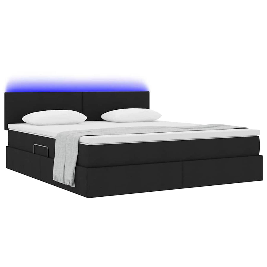 Bed met LED -striplichten met opslag Zwart 180 x 200 cm Stof