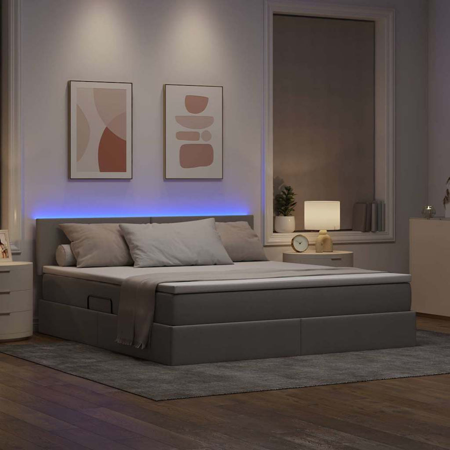 Bed met LED -striplichten met opslag Taupe 180 x 200 cm Stof