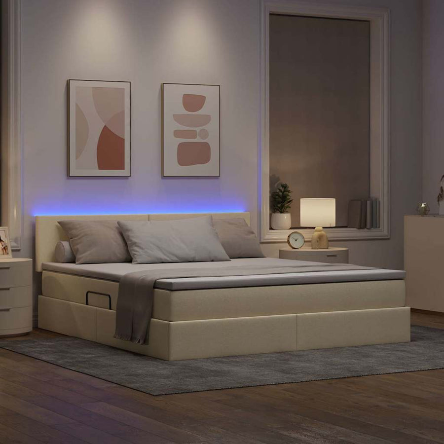 Bed met LED -striplichten met opslag Crème 180 x 200 cm Stof