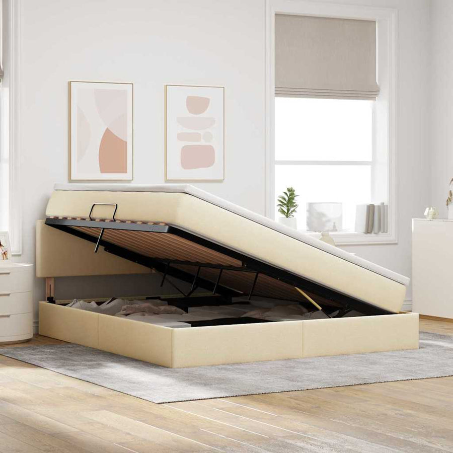 Bed met LED -striplichten met opslag Crème 180 x 200 cm Stof