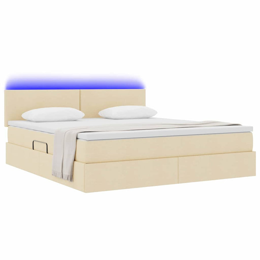 Bed met LED -striplichten met opslag Crème 180 x 200 cm Stof