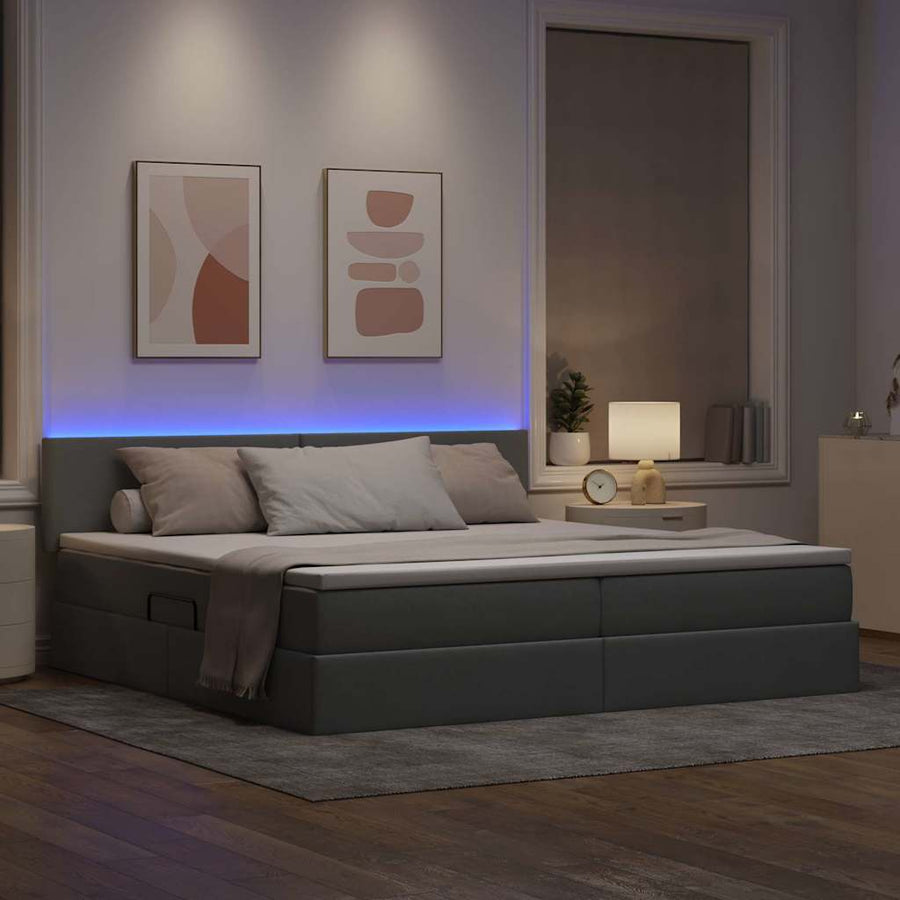 Bed met LED -striplichten Lichtgrijs 200 x 200 cm Stof