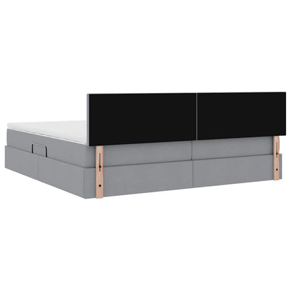 Bed met LED -striplichten Lichtgrijs 200 x 200 cm Stof