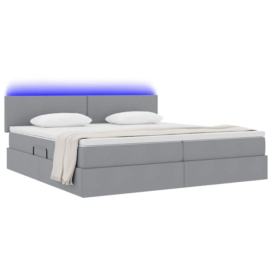 Bed met LED -striplichten Lichtgrijs 200 x 200 cm Stof