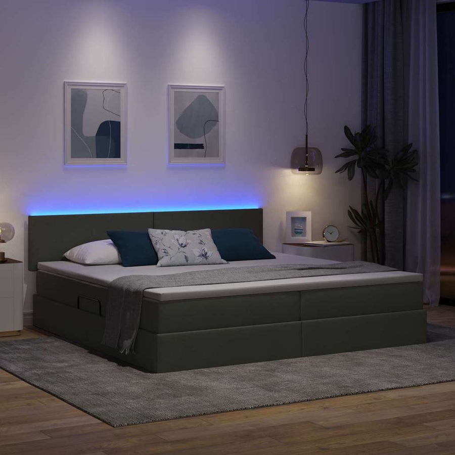 Bed met LED -striplichten Donkergrijs 200 x 200 cm Stof