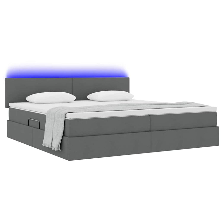 Bed met LED -striplichten Donkergrijs 200 x 200 cm Stof