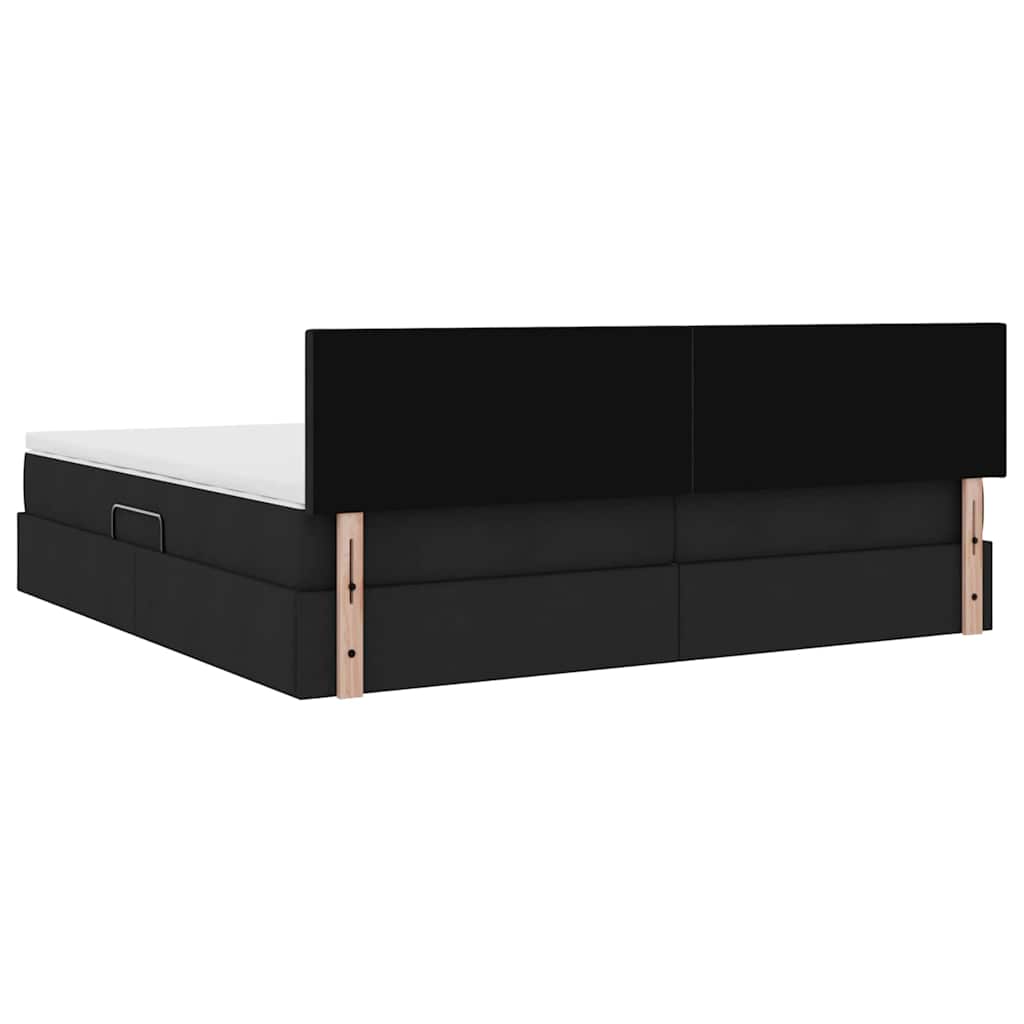 Bed met LED -striplichten met opslag Zwart 200 x 200 cm Stof
