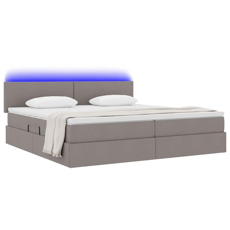 Bed met LED -striplichten met opslag Taupe 200 x 200 cm Stof