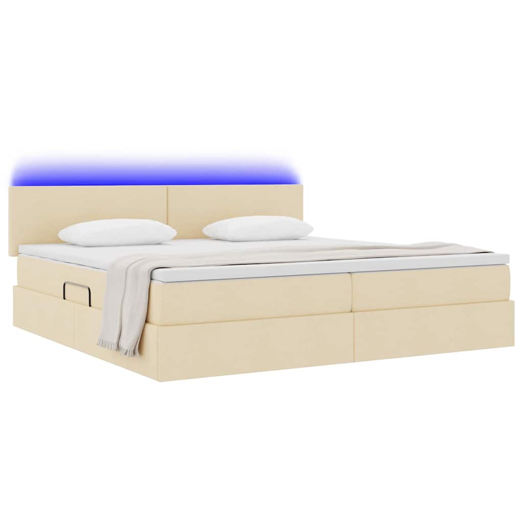 Opbergbed met LED met matras met LED Crème 200 x 200 cm Stof