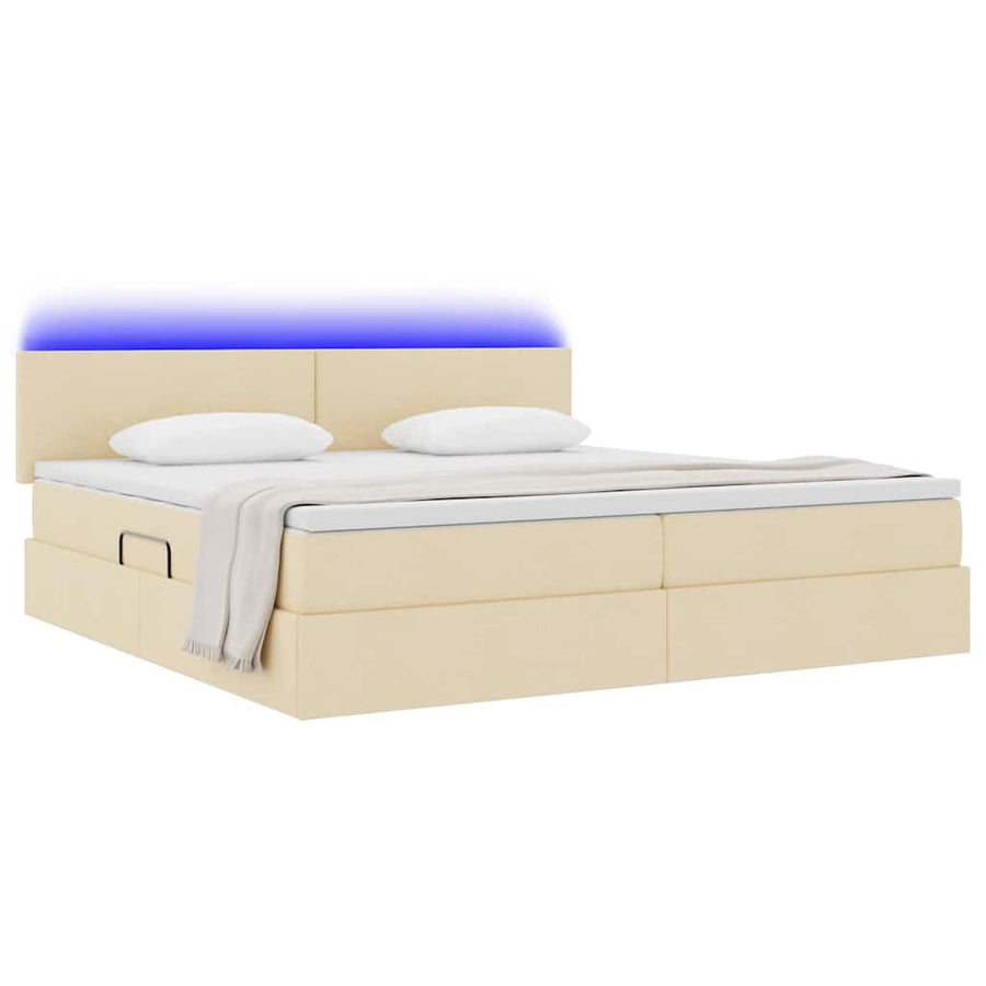 Opbergbed met LED met matras met LED Crème 200 x 200 cm Stof