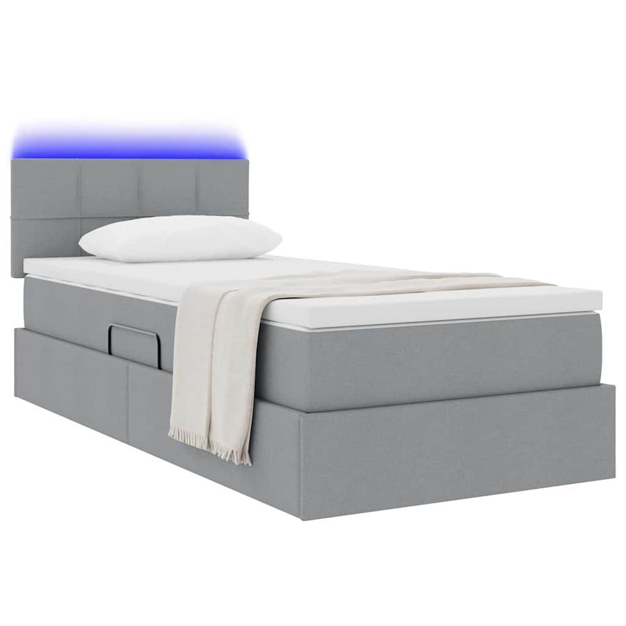 Opbergbed met LED met matras Lichtgrijs 90 x 190 cm Stof