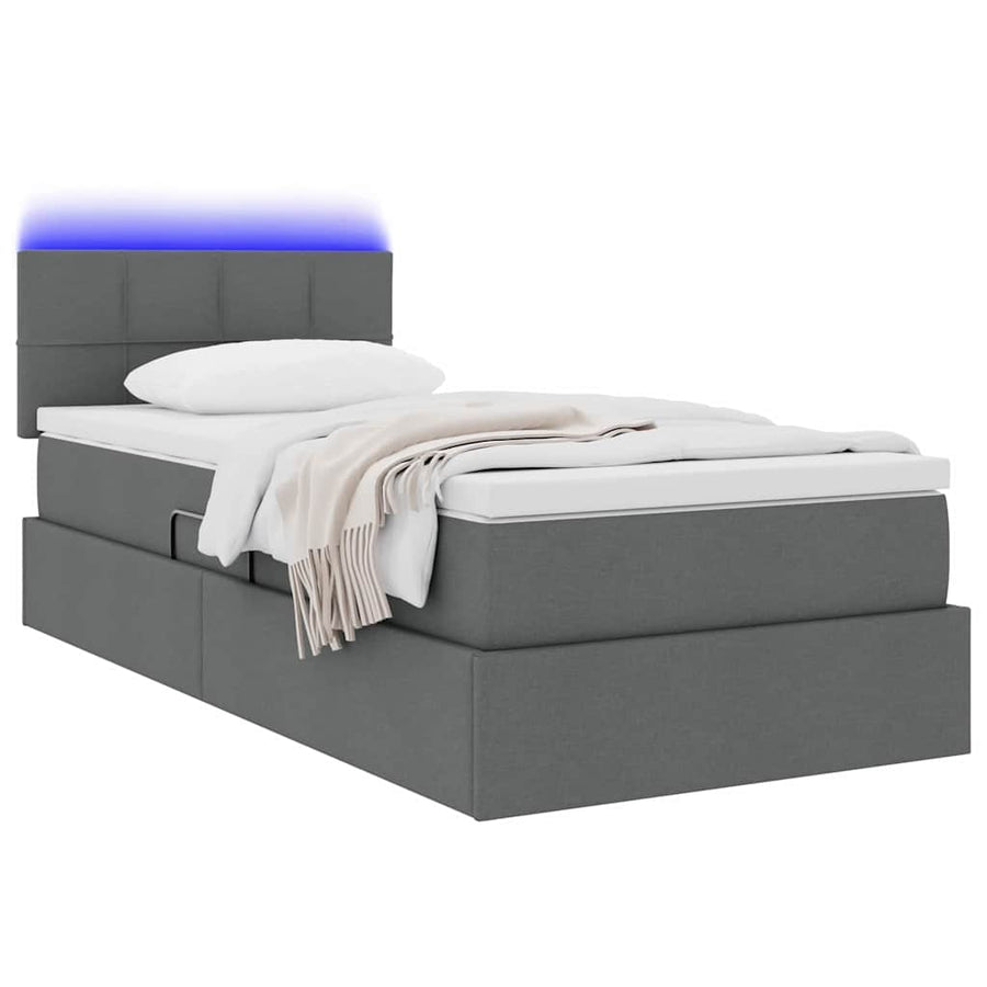 Opbergbed met LED met matras Donkergrijs 90 x 190 cm Stof