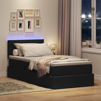 Opbergbed met LED met matras met LED Zwart 90 x 200 cm Stof