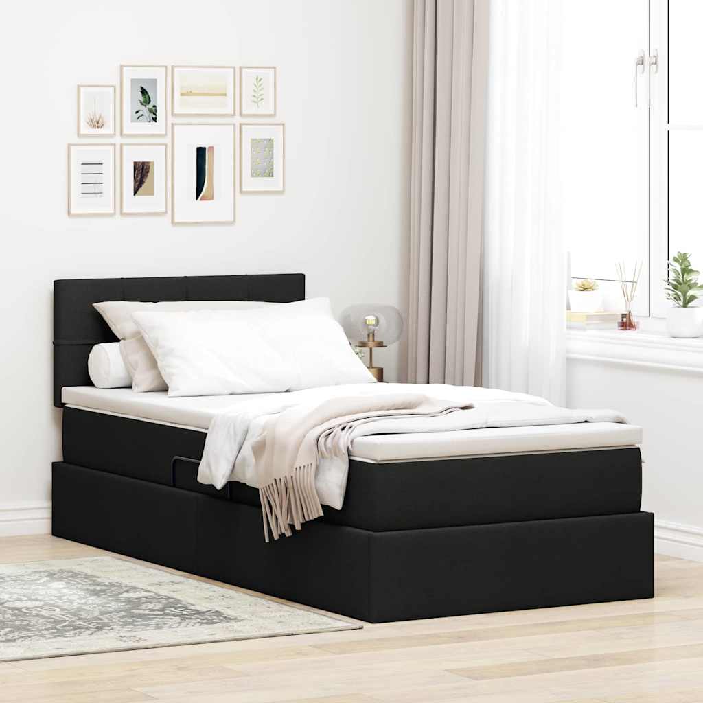 Opbergbed met LED met matras met LED Zwart 90 x 200 cm Stof