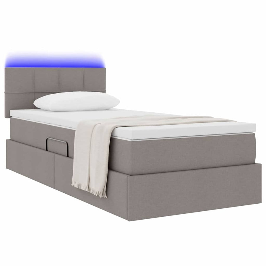 Opbergbed met LED met matras met LED Taupe 90 x 200 cm Stof
