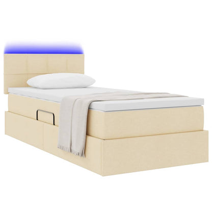 Opbergbed met LED met matras met LED Crème 90 x 200 cm Stof