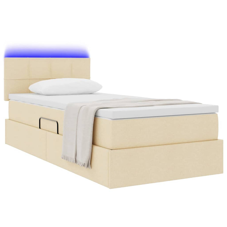Opbergbed met LED met matras met LED Crème 90 x 200 cm Stof