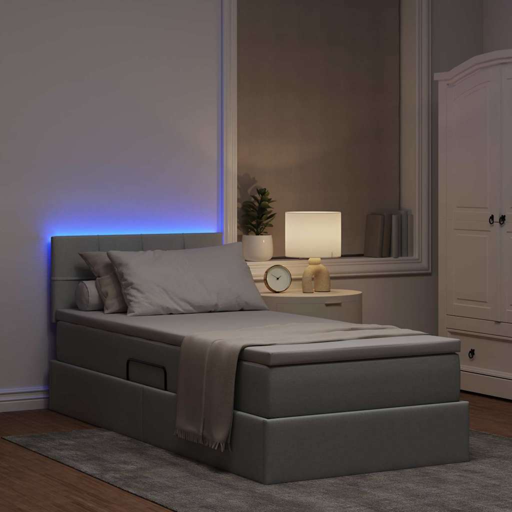 Opbergbed met LED met matras Lichtgrijs 100 x 200 cm Stof