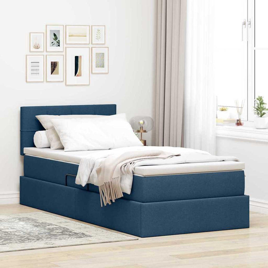 Opbergbed met LED met matras met LED Blauw 100 x 200 cm Stof