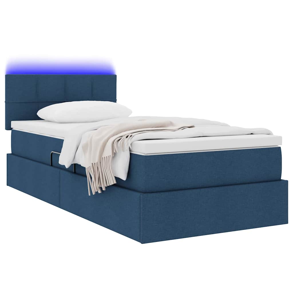 Opbergbed met LED met matras met LED Blauw 100 x 200 cm Stof
