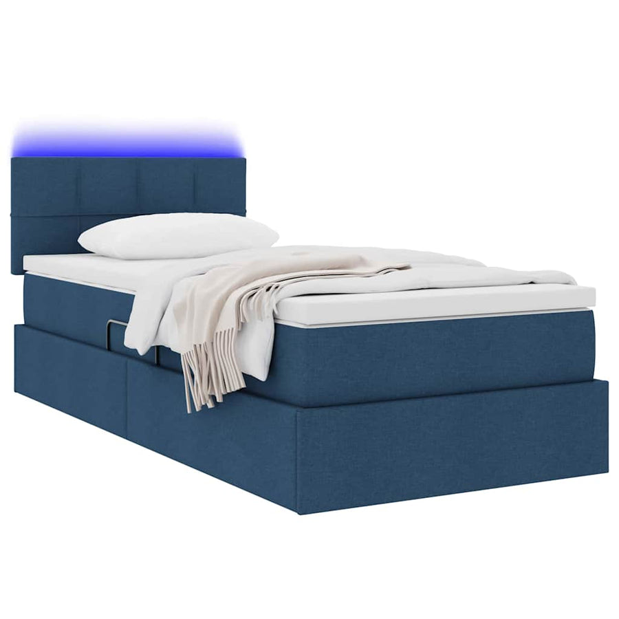 Opbergbed met LED met matras met LED Blauw 100 x 200 cm Stof