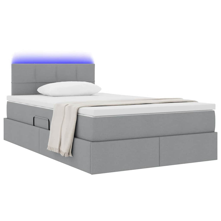 Opbergbed met LED met matras Lichtgrijs 120 x 190 cm Polyester