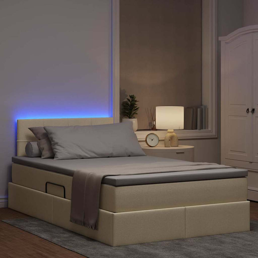 Opbergbed met LED met matras met LED Crème 120 x 190 cm Stof