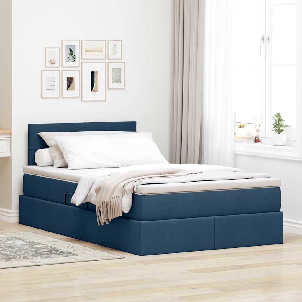 Opbergbed met LED met matras met LED Blauw 120 x 190 cm Stof